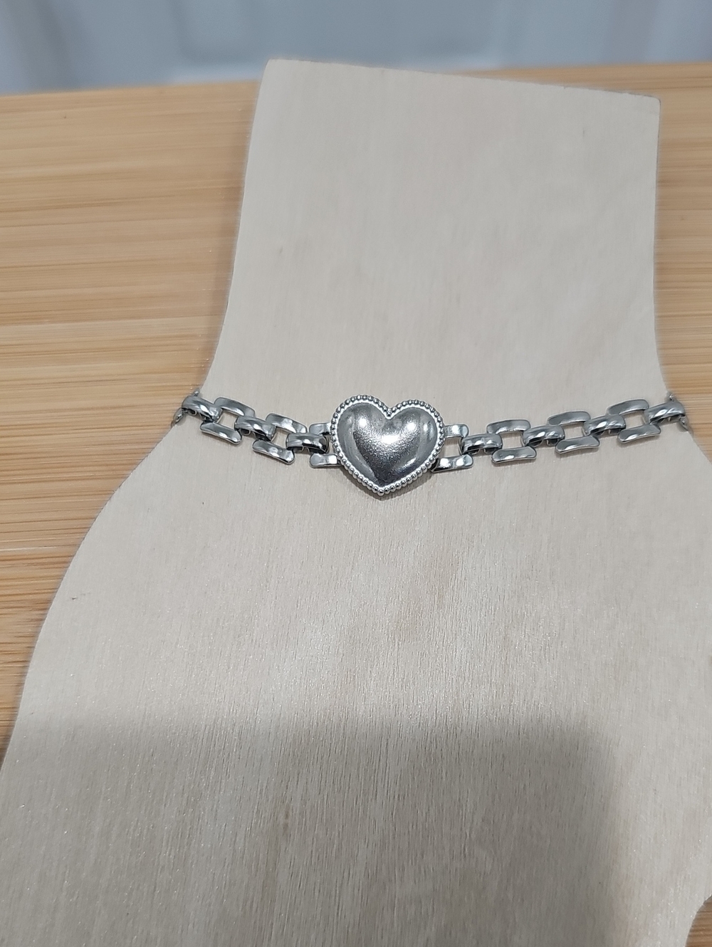 Silver Stainless Steel Heart Link Bracelet